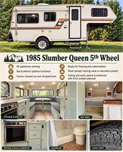 1985 Slumber Queen Fifth Wheel – Renovated Interior – $3,000