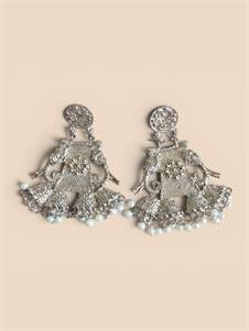 Buy White Elephant Oxidized Silver Jhumka Earrings from Ambi Shop